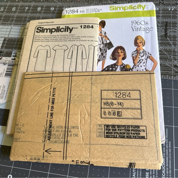 Simplicity 1284 Sewing Patterns 1960's Vintage Style Dress, Coat Sz 6-14 UNCUT - Picture 5 of 7